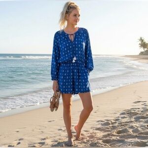 Anthropologie Beachgold Cobalt Blue Romper - Size Medium